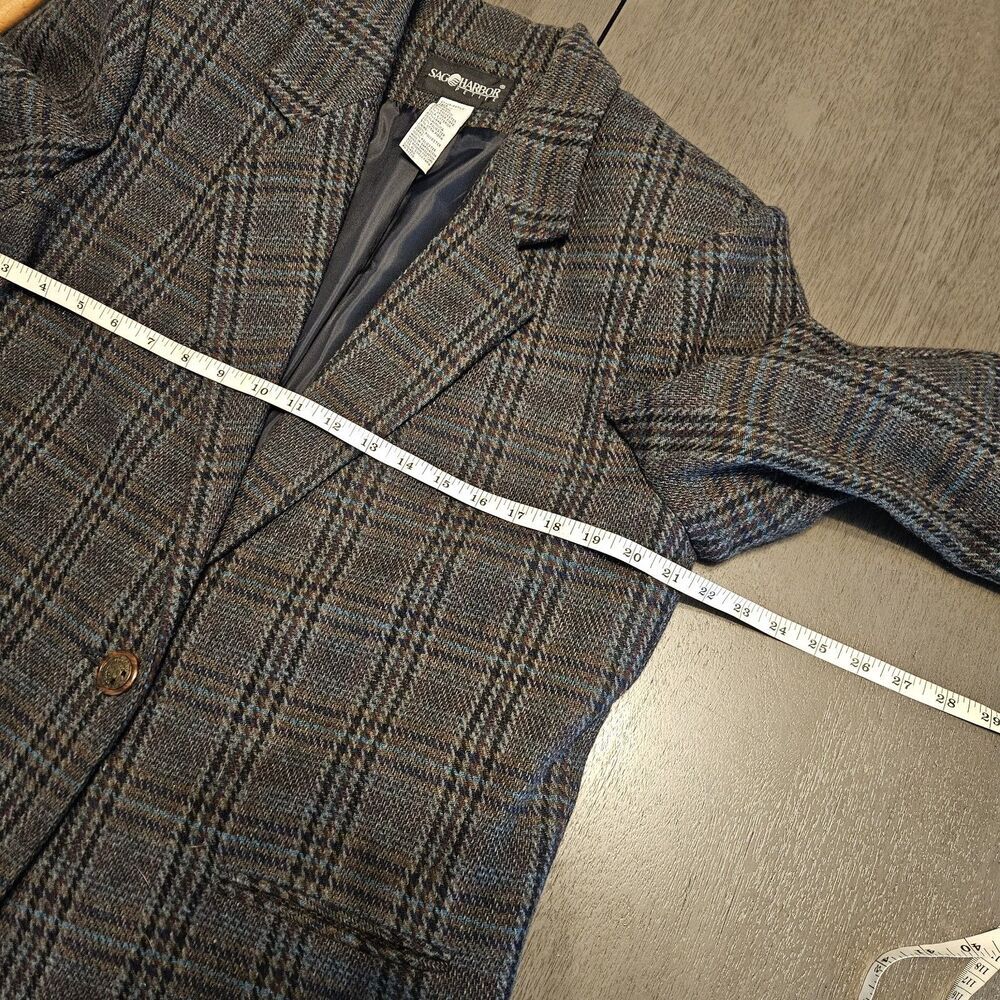 Vintage Sag Harbor Tartan Plaid Wool Blend Blazer Size 14 Petite One Button - Picture 9 of 9